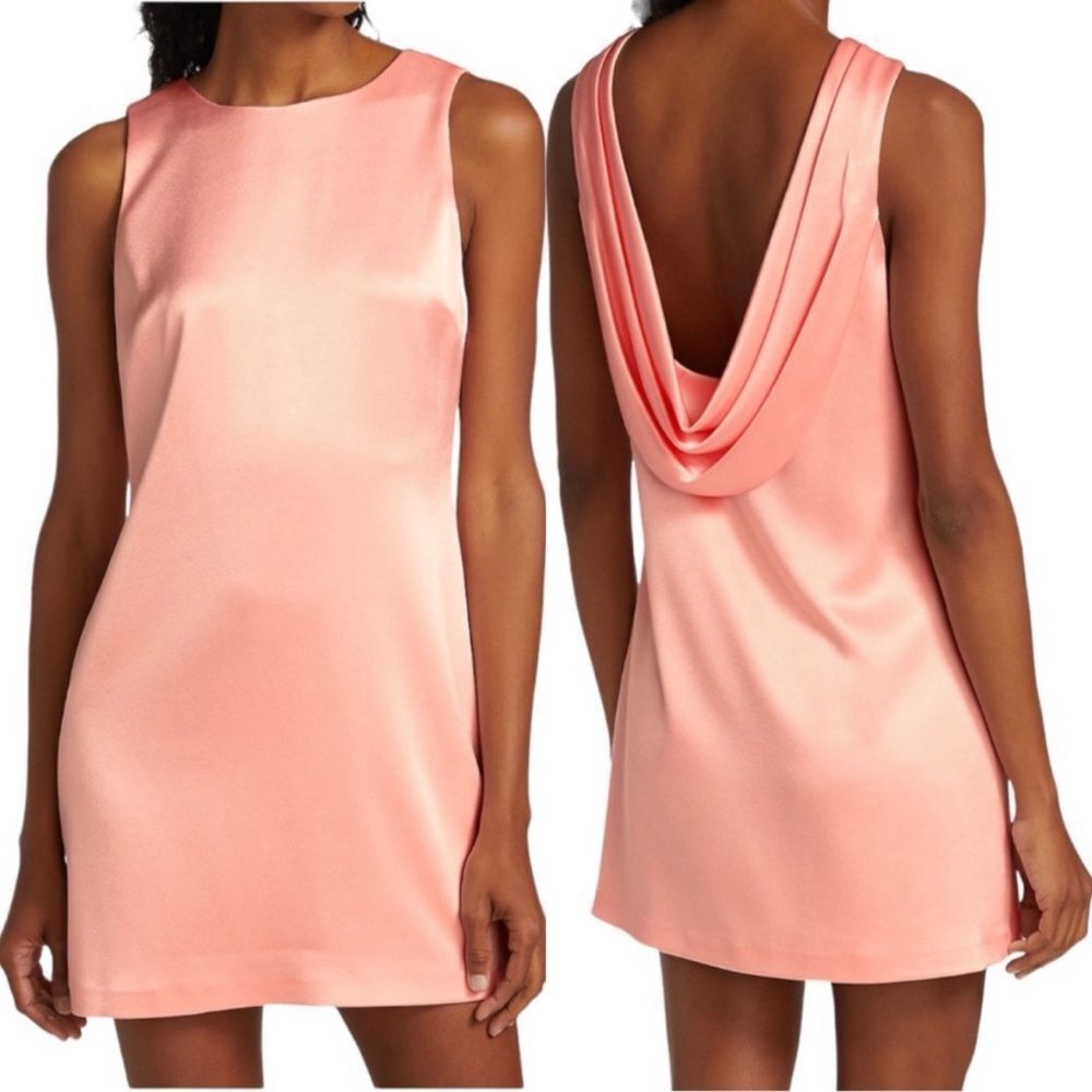 Alice + Olivia Lita Satin Cowl Back Shift Dress in English Rose XS